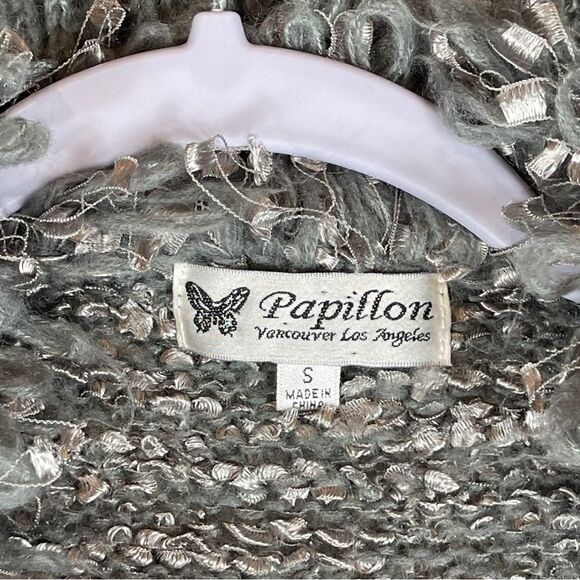 Papillon Vancouver Los Angeles Cardigan Lace Trim Gray Knit Ruffled Women S - Picture 6 of 10